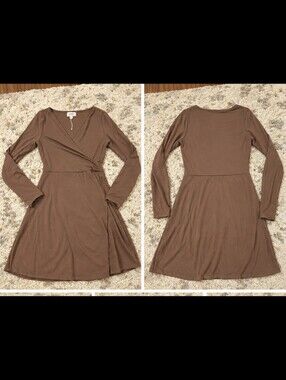 Oh Polly Brown Long Sleeve Wrap Dress Size Small